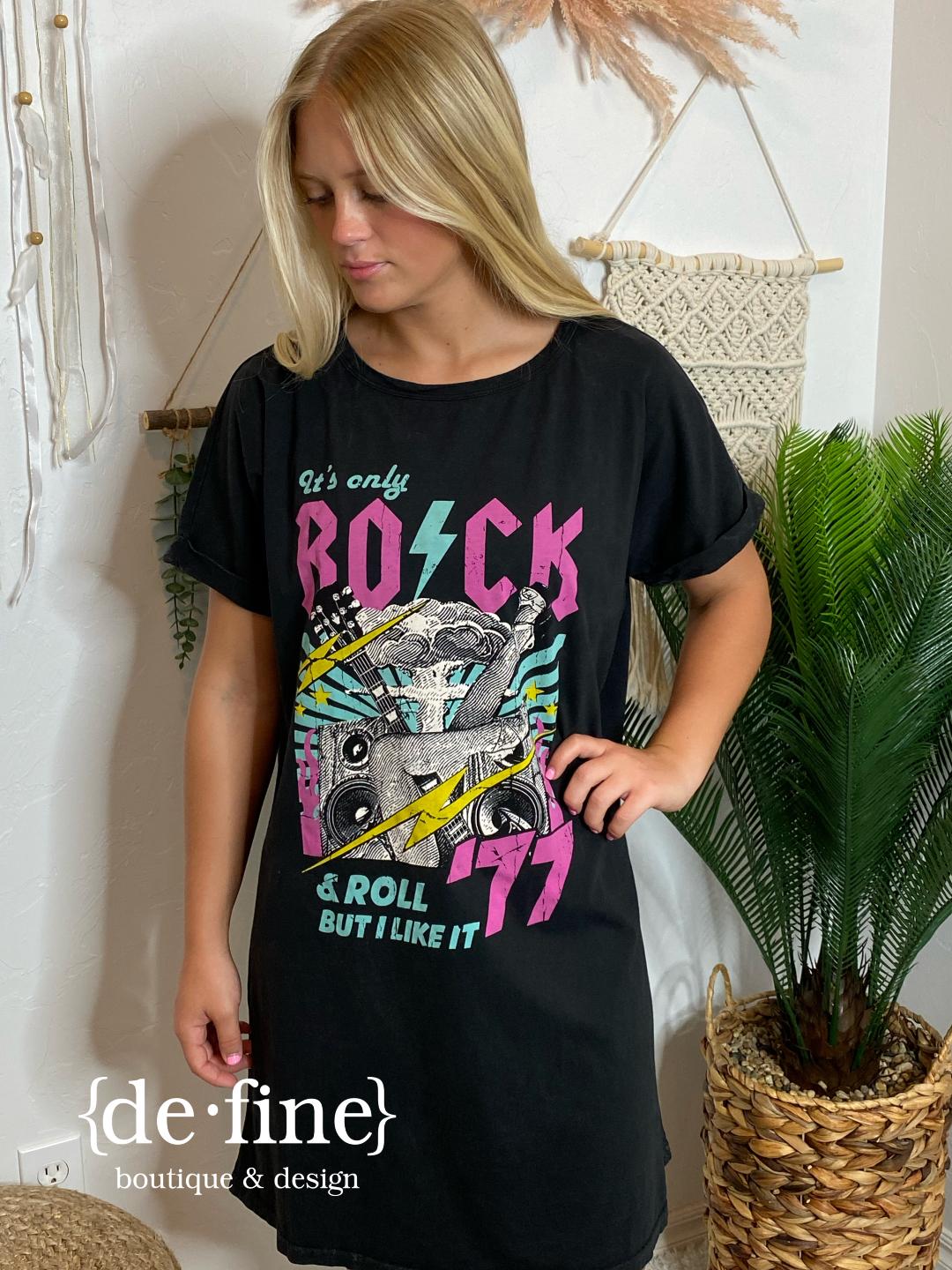 It's Only Rock n Roll But I Like It Oversized Graphic Tee Dress