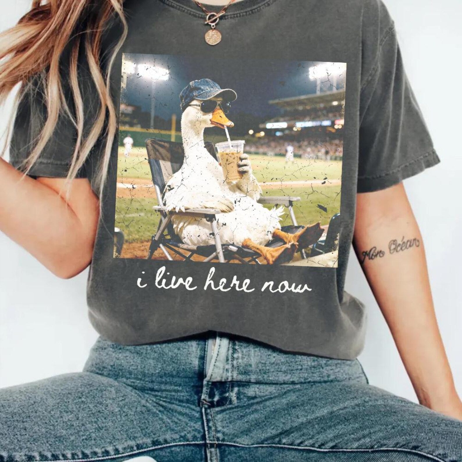 I Live Here Now Ballfield Goose Graphic Tee