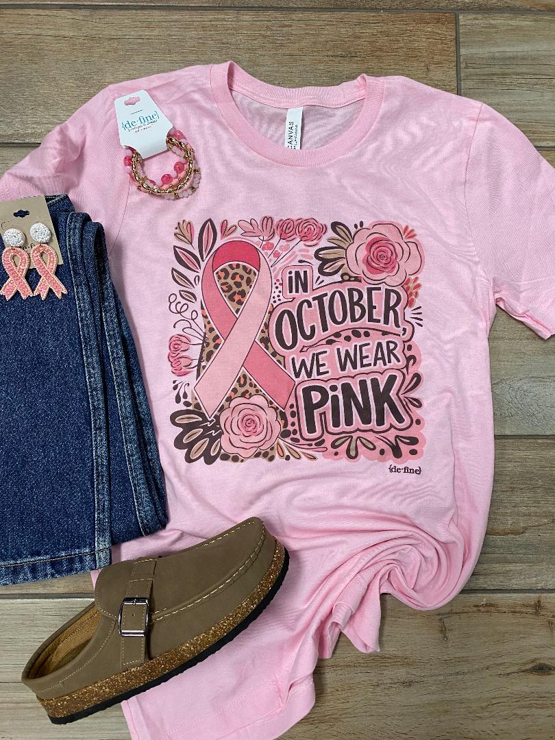 In October We Wear Pink Preppy Graphic Tee