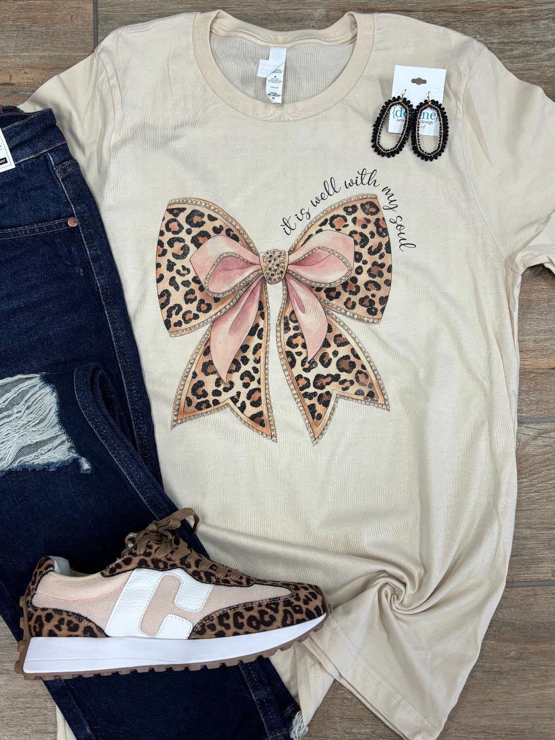 It Is Well With My Soul Leopard Bow Tee or Sweatshirt