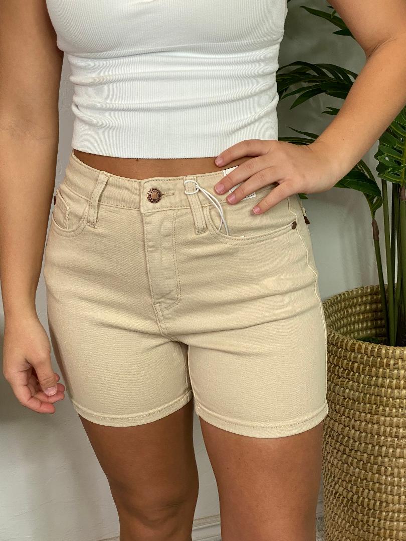 Judy Blue High Waist Bone Shorts with Pocket Embroidery