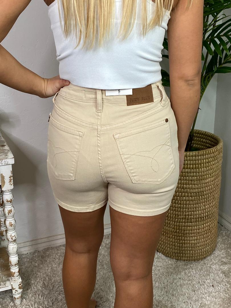 Judy Blue High Waist Bone Shorts with Pocket Embroidery
