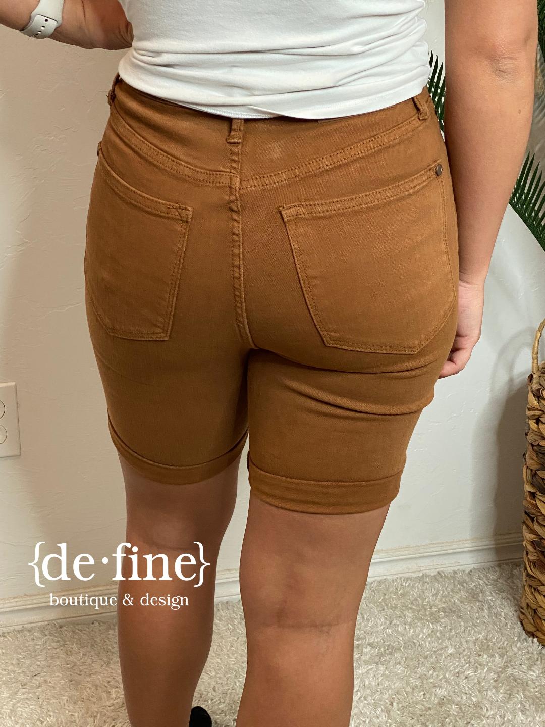 Judy Blue Tummy Control Brown Bermuda Shorts in Regular & Curvy
