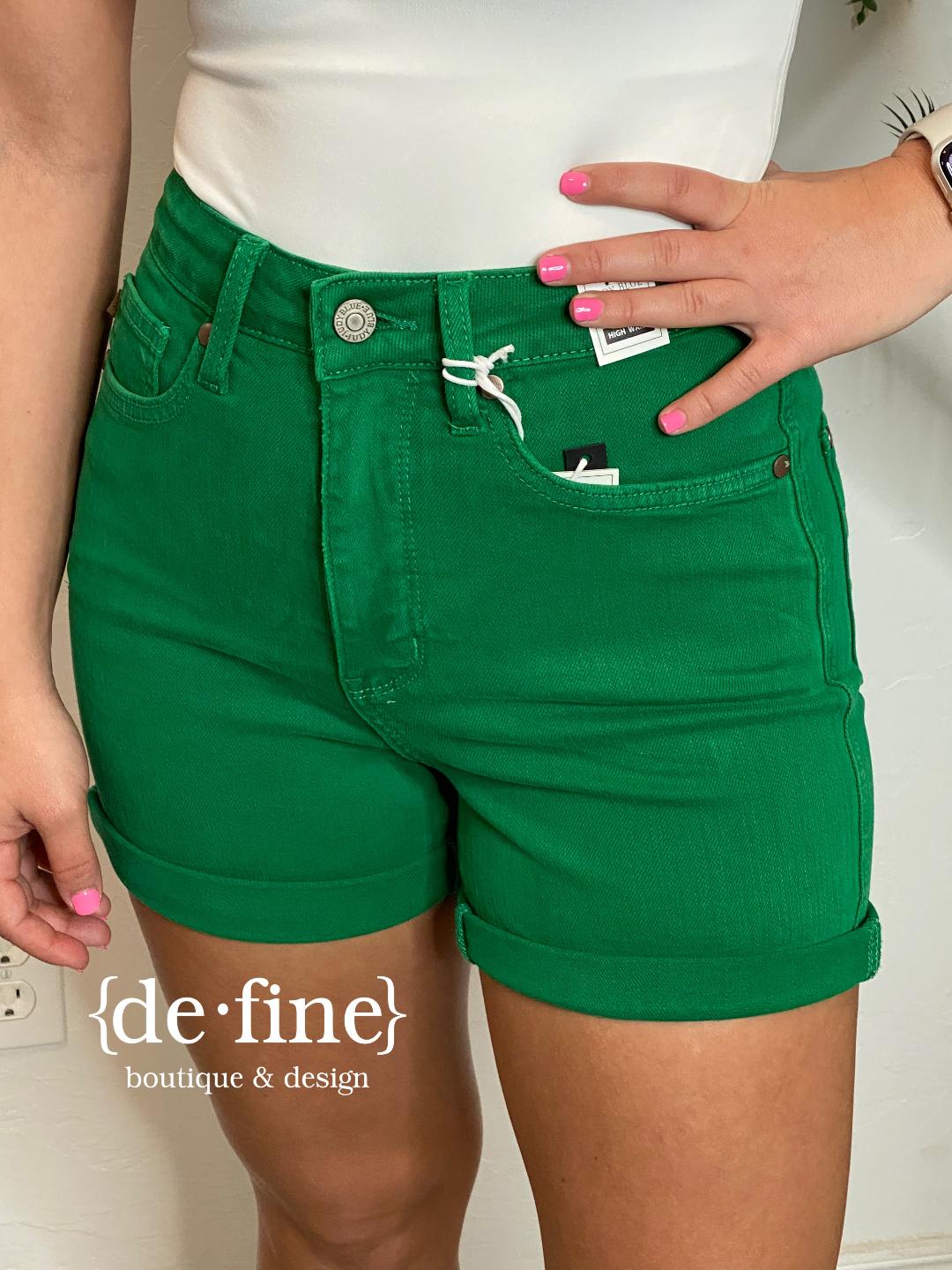 Judy Blue Kelly Green Tummy Control Shorts in Regular & Curvy