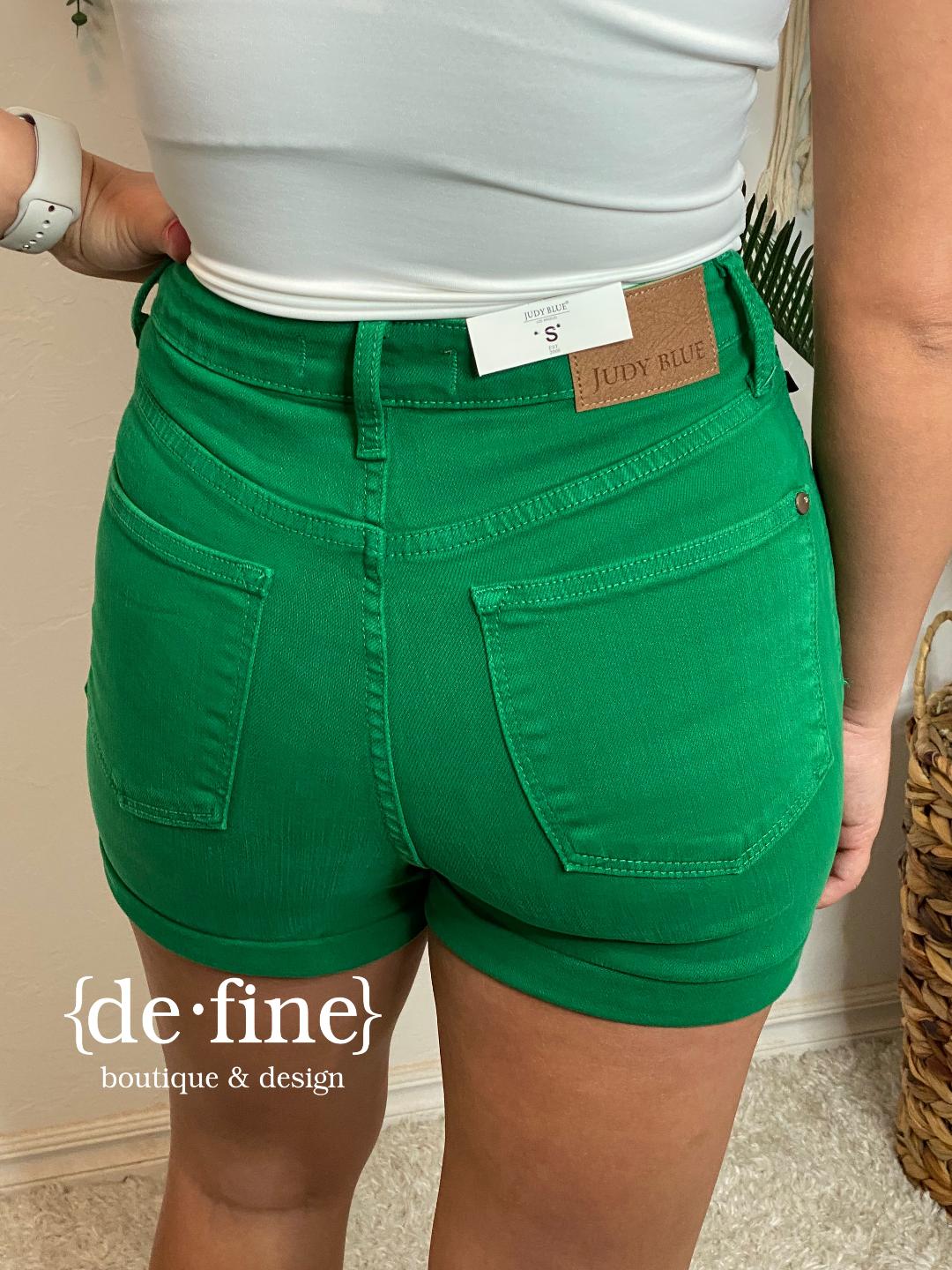 Judy Blue Kelly Green Tummy Control Shorts in Regular & Curvy