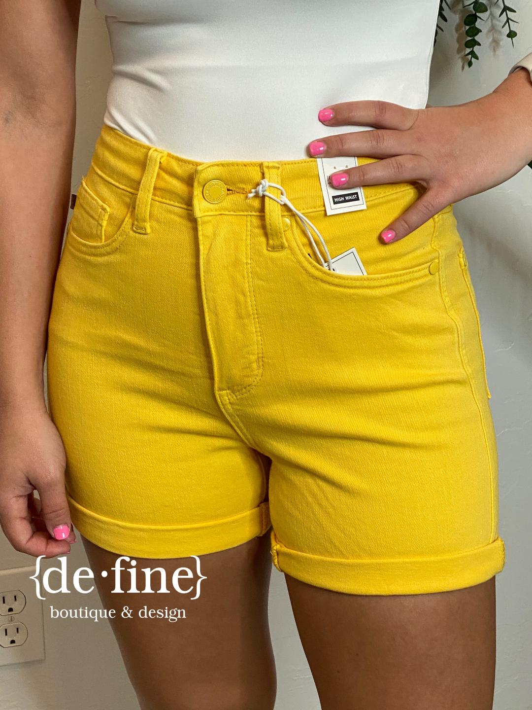 Judy Blue Tummy Control Yellow Shorts in Regular & Curvy