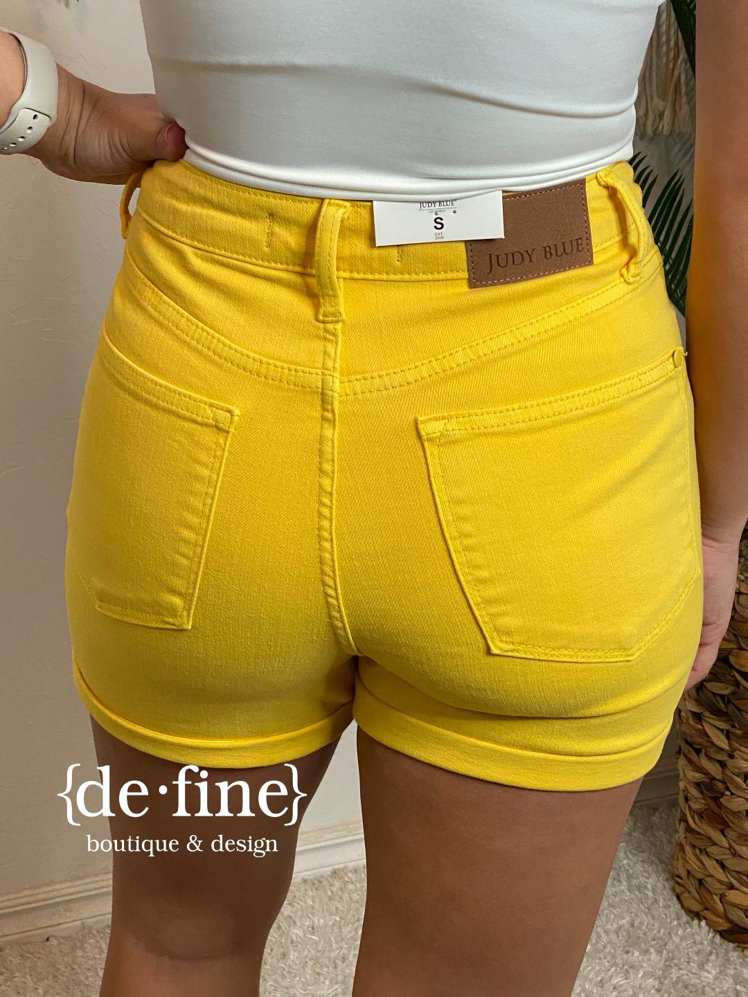 Judy Blue Tummy Control Yellow Shorts in Regular & Curvy