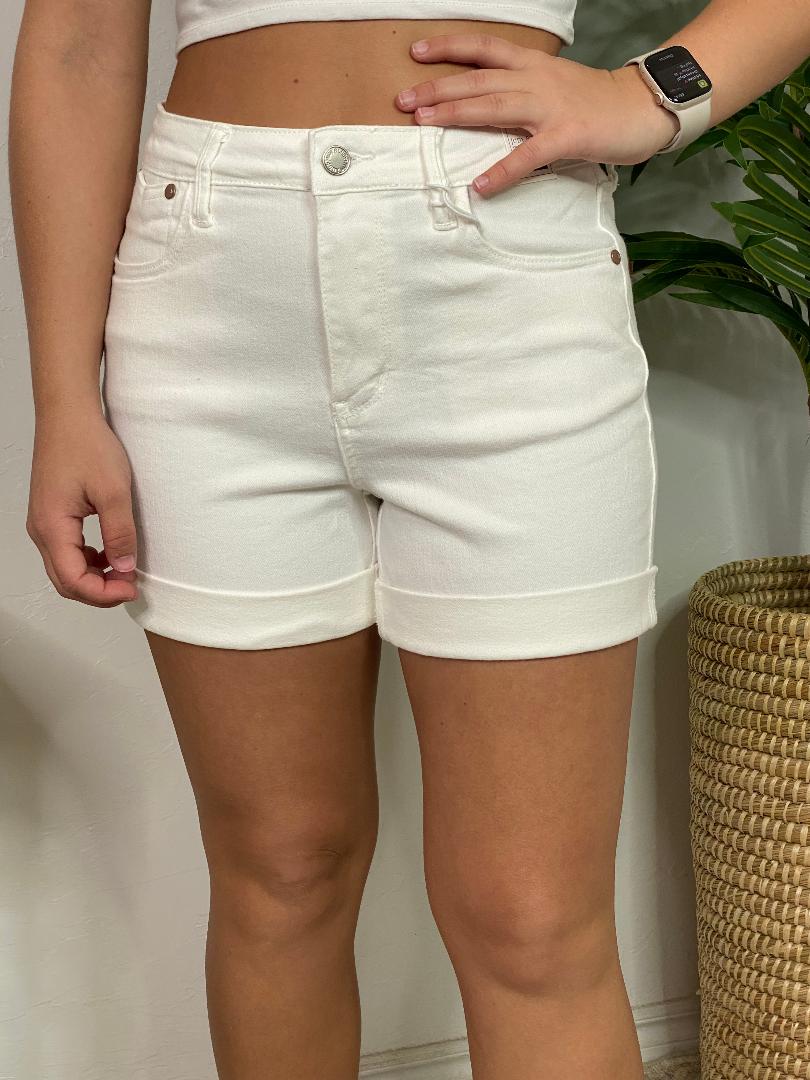 Judy Blue HW Double Cuff White Shorts S-3XL