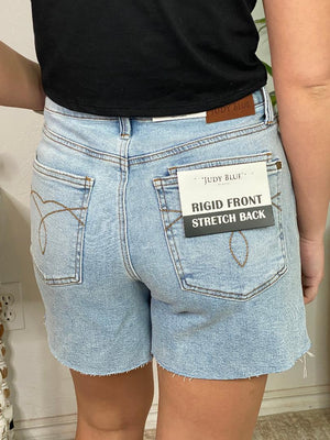 Judy Blue Mid Rise Rigid Magic Dad Shorts with Double Pocket S-3XL