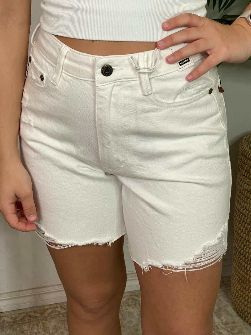 Judy Blue White Rigid Magic Dad Shorts with Cell Phone Back Pocket