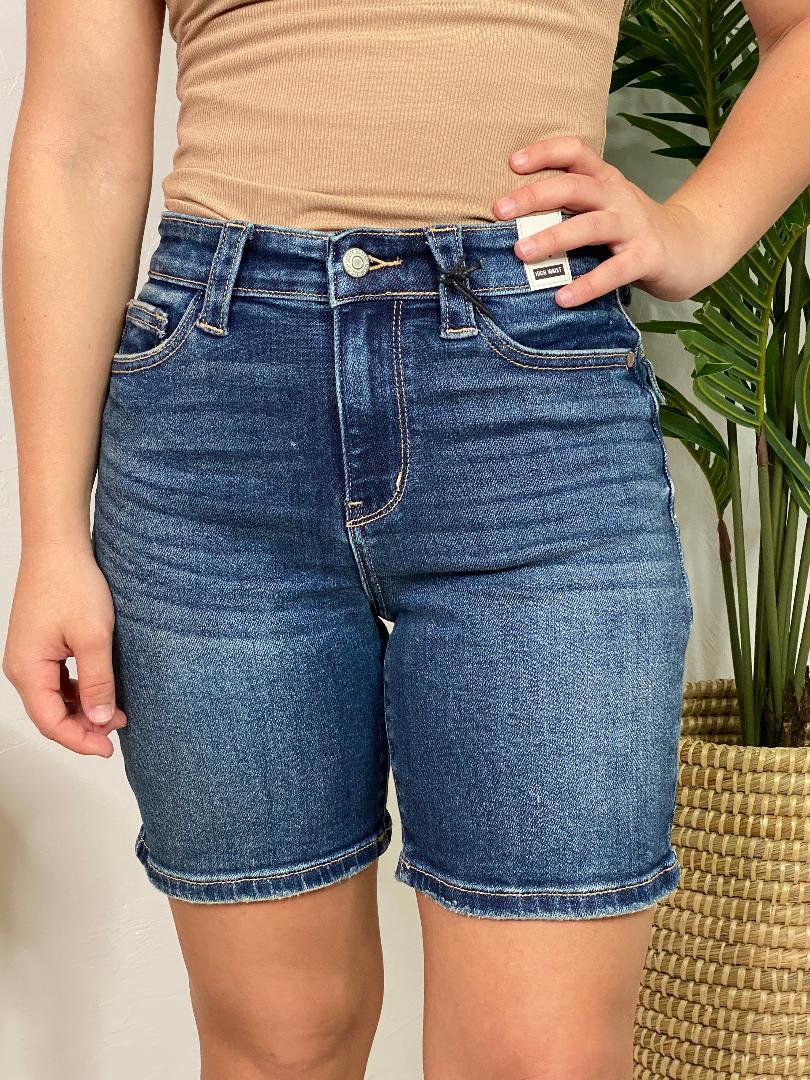 Judy Blue HR Dark Bermuda Shorts Back Flap Pockets S-3XL