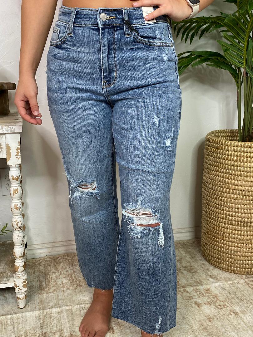 Judy Blue High Waist Crop Destroyed Wide Leg