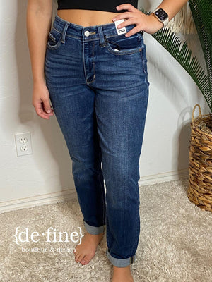 Judy Blue Cuffed Boyfriend Mid Rise Jeans in Regular & Curvy