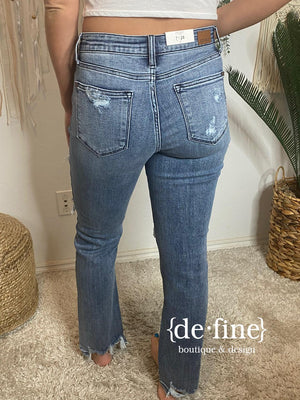 Judy Blue Destroyed Straight Mid Rise Jeans in  Regular & Curvy