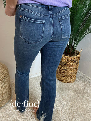 Judy Blue Mid Rise Slim Bootcut Jeans with Distress
