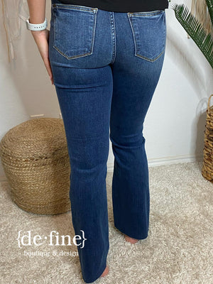 Judy Blue Mid Rise Harsh Contrast Wash & Cut Hem Bootcut Jeans