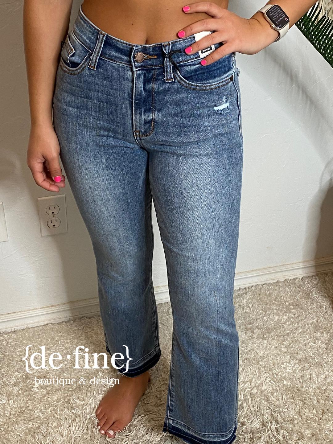 Judy Blue Mid Rise Release Hem Cropped Bootcut Jeans