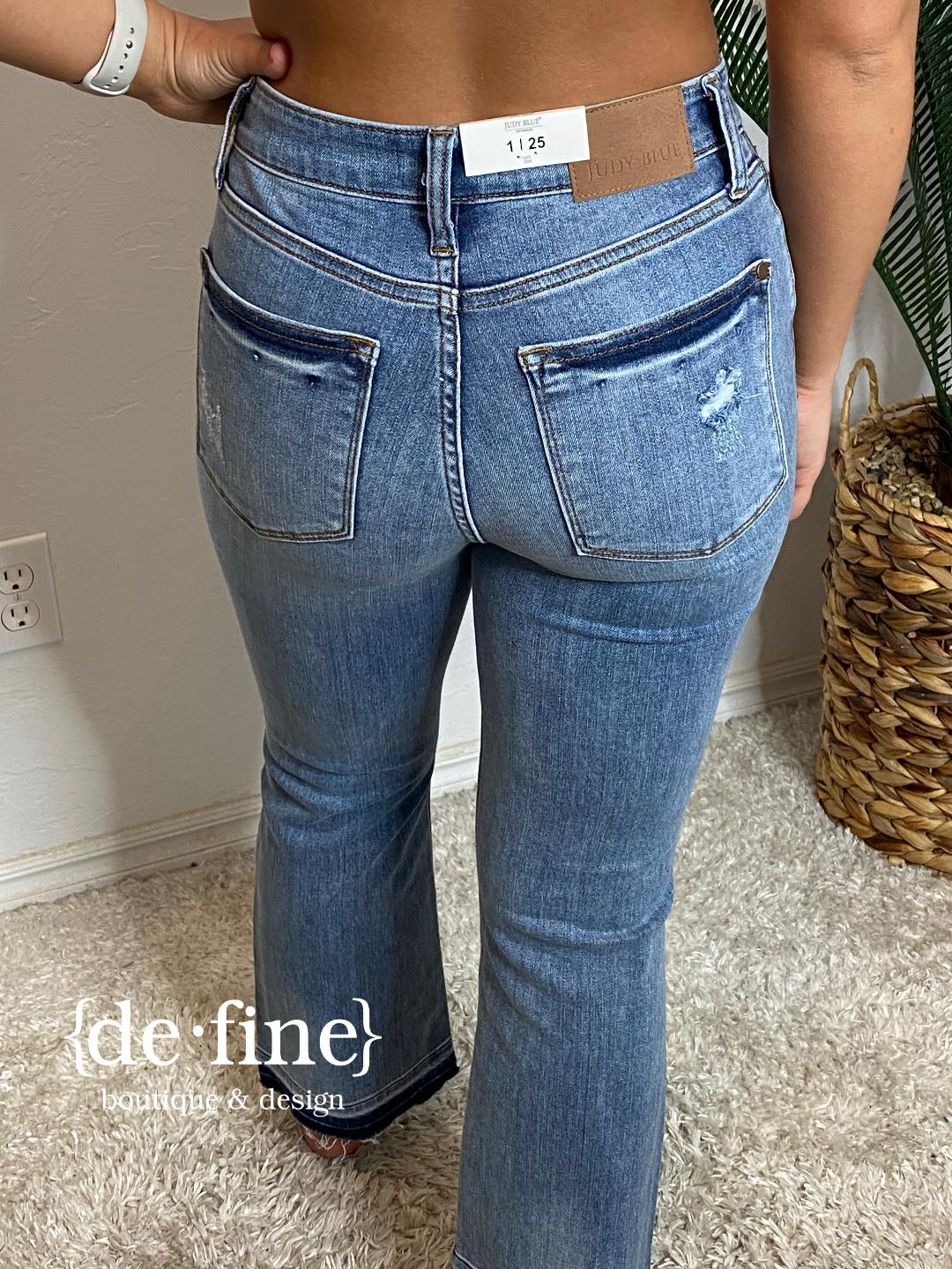 Judy Blue Mid Rise Release Hem Cropped Bootcut Jeans