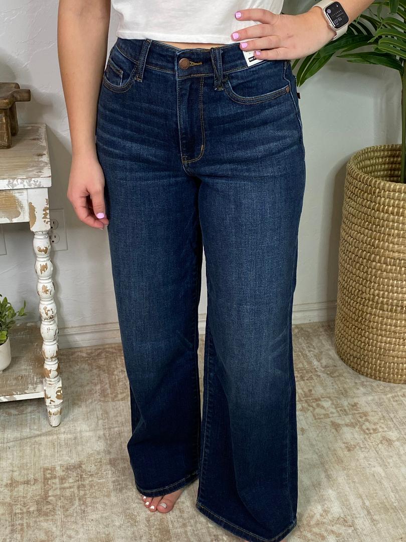 Judy Blue HW Ankle Wide Dark Jeans