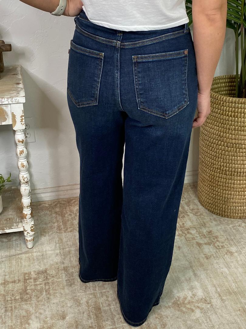 Judy Blue HW Ankle Wide Dark Jeans