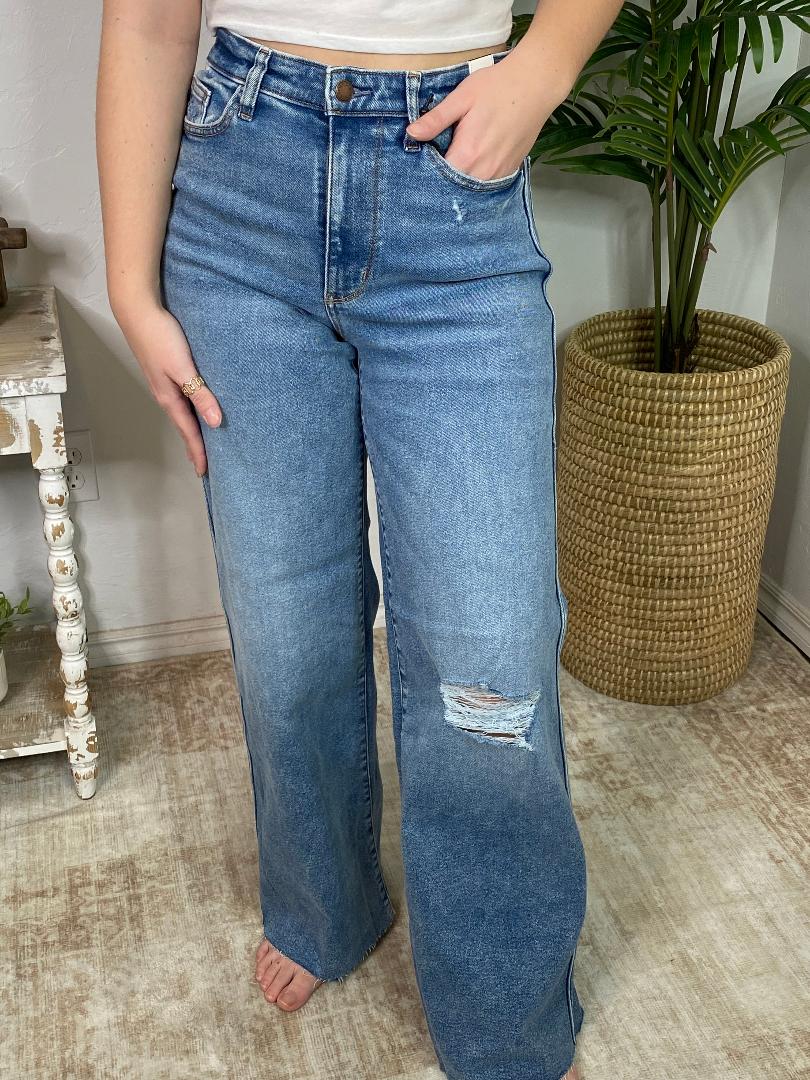 Judy Blue Vintage Wash Wide Leg with Destroy Regular & Curvy