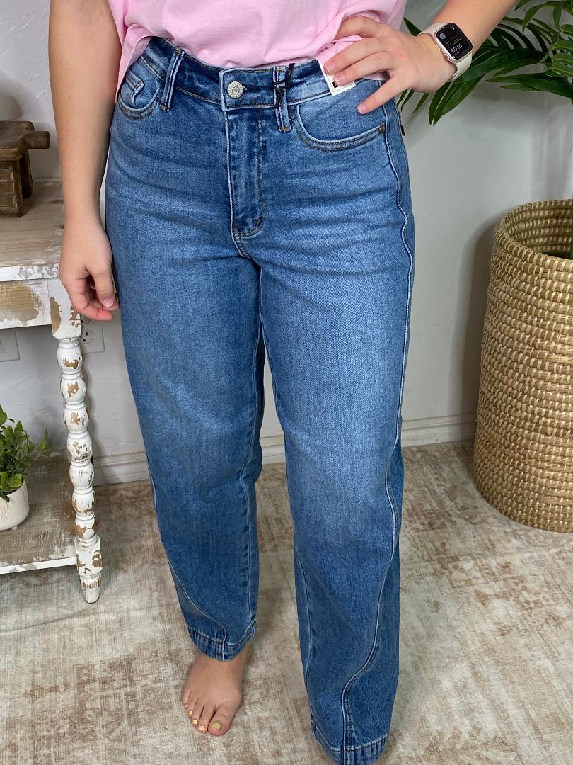 Judy Blue HW Rigid Magic Panel Barrel Jeans
