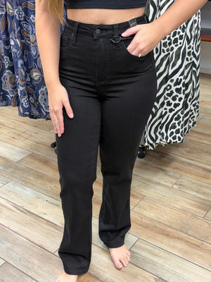 Judy Blue HW Tummy Control Classic Straight Black Jeans