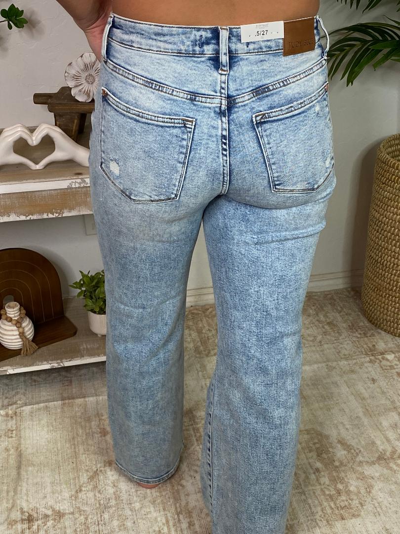 Judy Blue HW Mineral Wash Destroyed 90s Straight Jeans