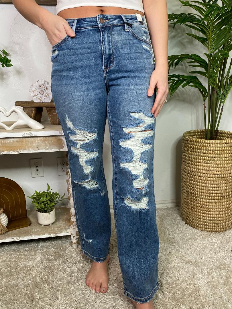 Judy Blue High Waist Destroyed Straight Jeans in Regular & Curvy