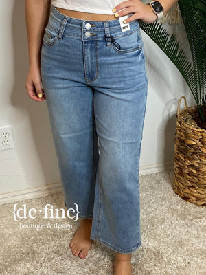 Judy Blue Double Button Wide Leg Cropped Jeans