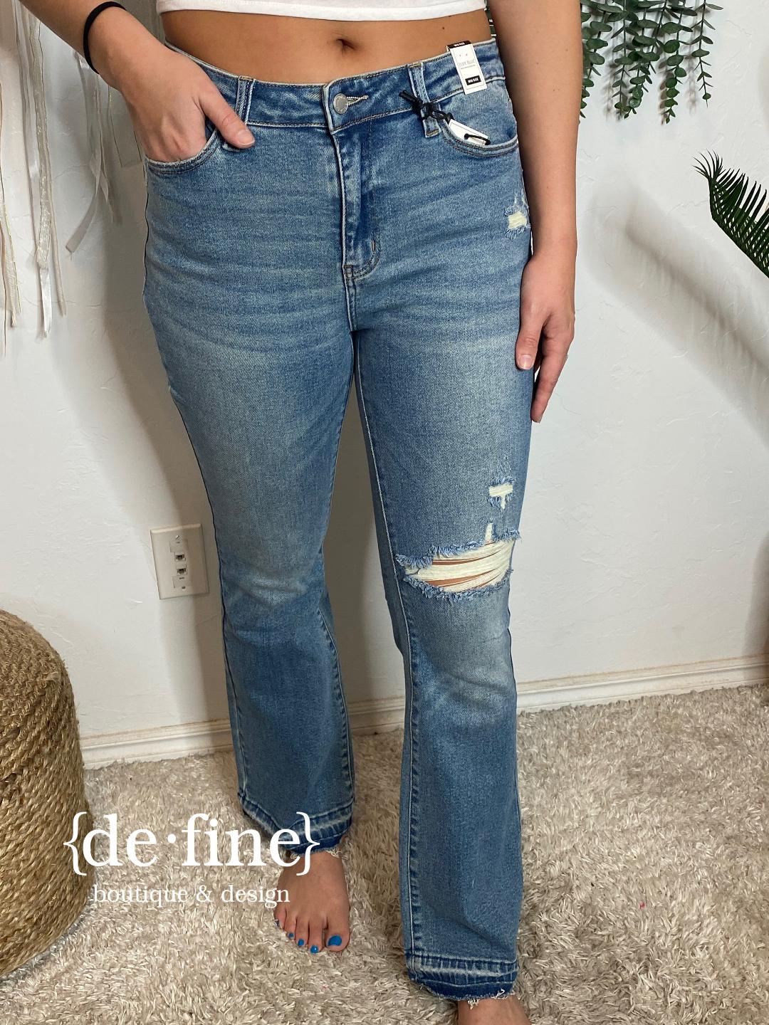 Judy Blue Mid Rise Destroyed & Released Hem Bootcut Jeans