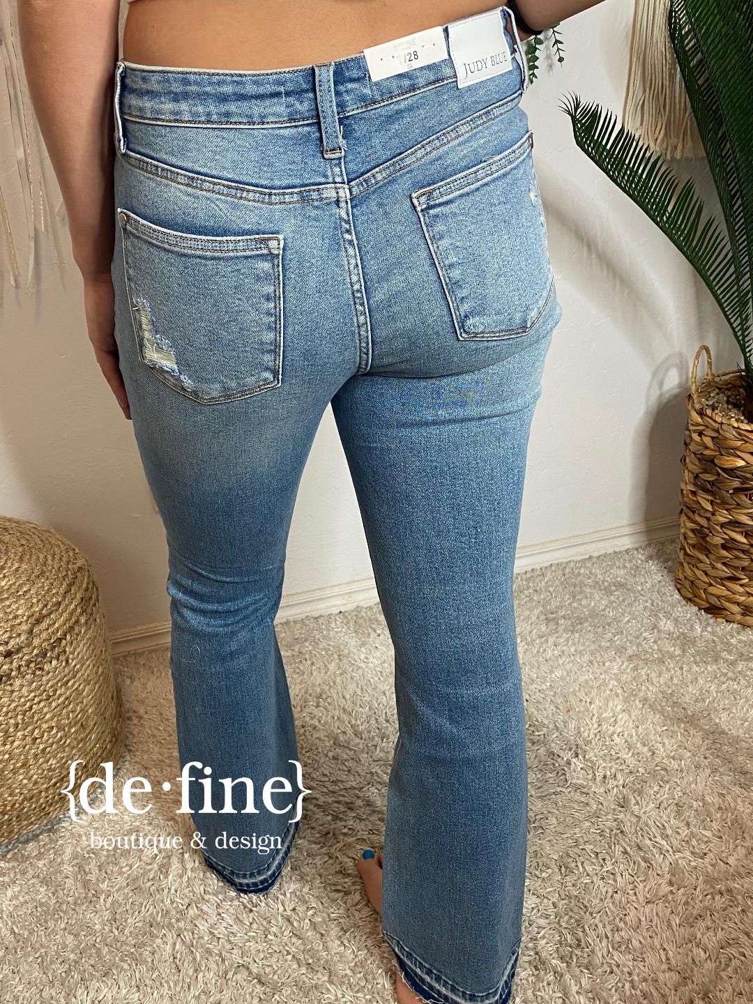 Judy Blue Mid Rise Destroyed & Released Hem Bootcut Jeans