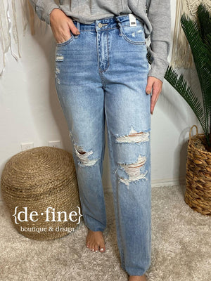 Judy Blue High Waist 90 Destroyed Straight Jeans with Rigid Front