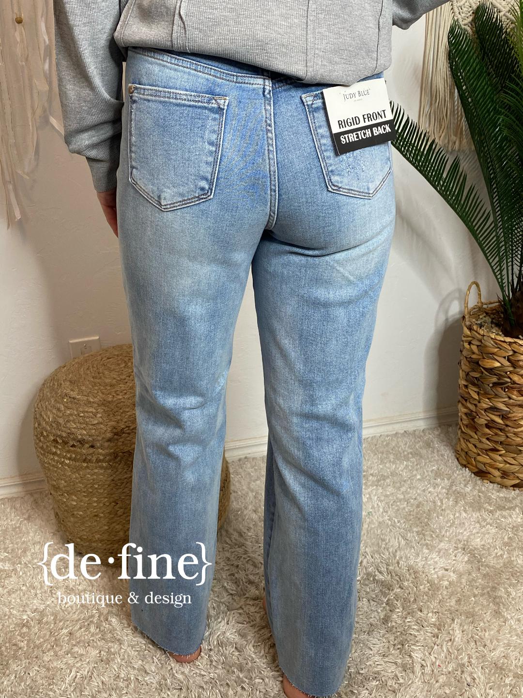 Judy Blue High Waist 90 Destroyed Straight Jeans with Rigid Front