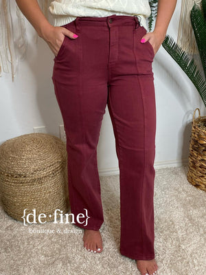 Judy Blue High Waist Burgundy Front Seam Straight Jeans in Regular & Curvy