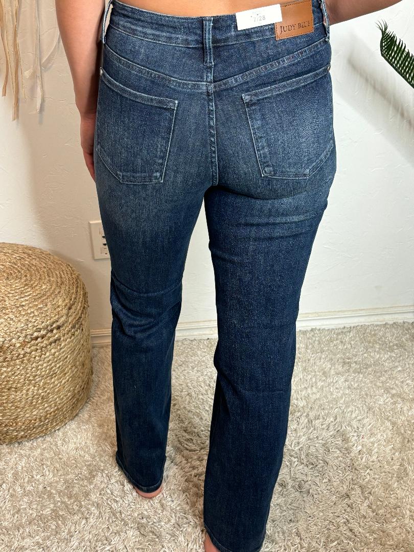 Judy Blue Mid Rise Tummy Control Classic Straight Dark Jeans