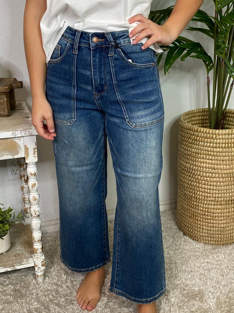 Judy Blue High Waist Wide Leg Crops with Utility Pockets