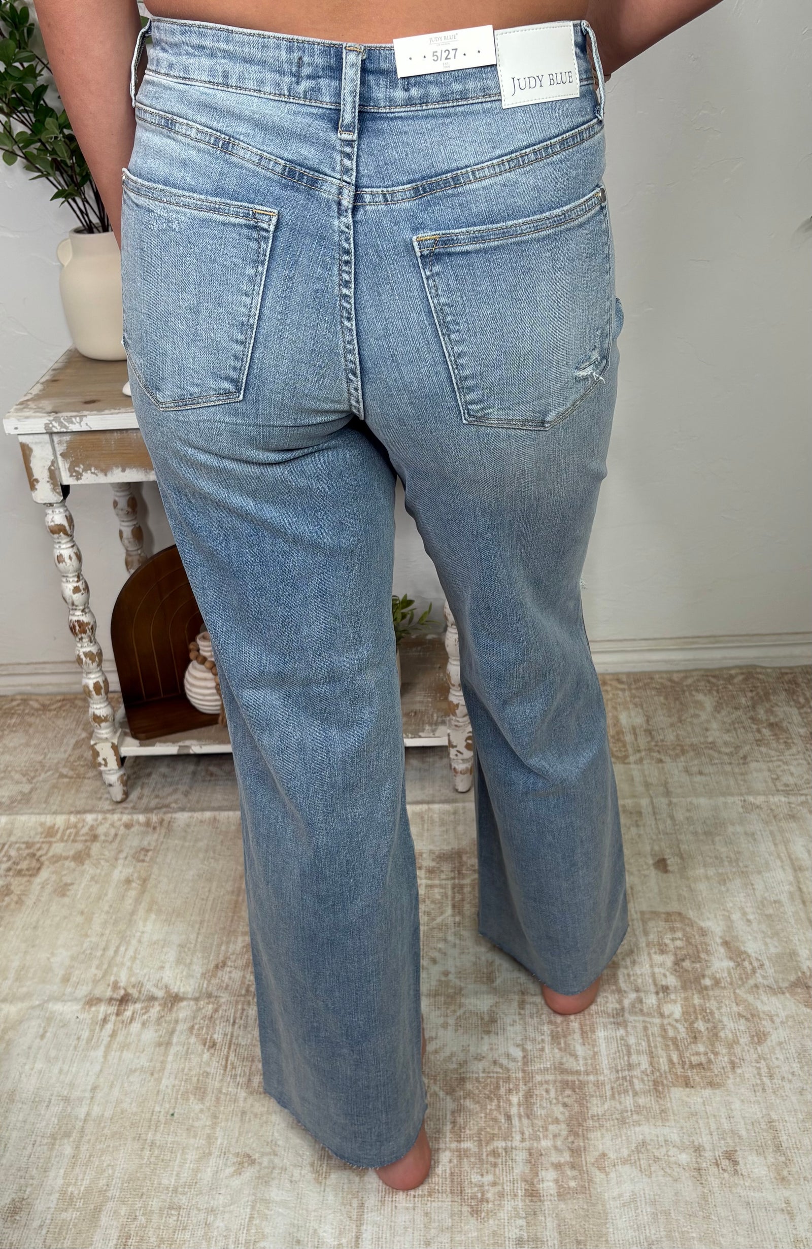 Judy Blue Mid Rise Destroyed Wide Leg Tummy Control Jeans