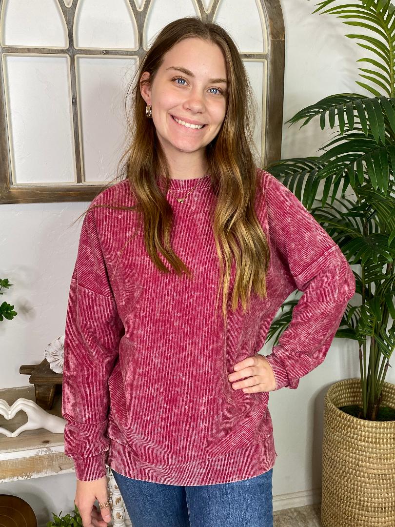 Crimson Corded Pullover