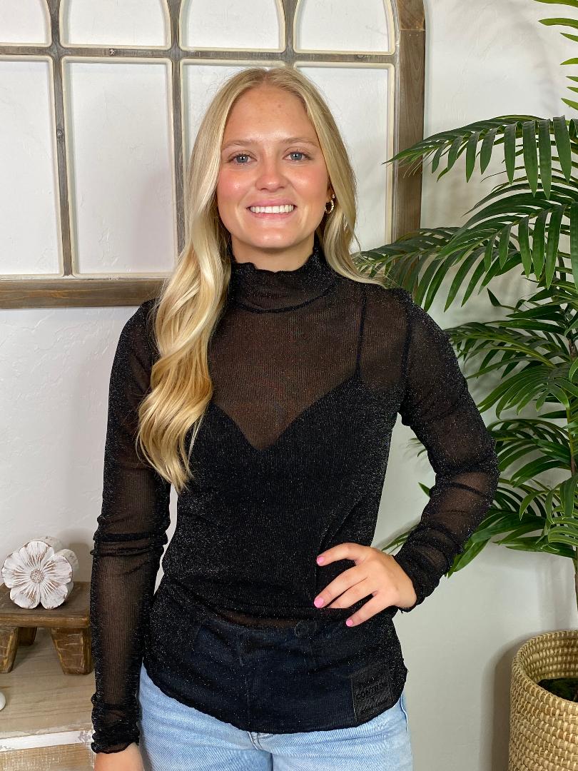 Black Glitter Sheer Top - Great for Layering!