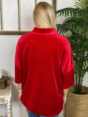 Red Velvet Button Up Top