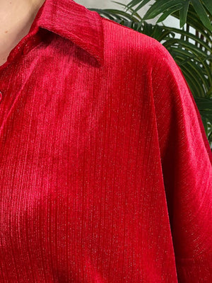 Red Velvet Button Up Top