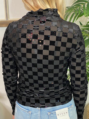 Black or Pink Velvet Check with Glitter Sheer Top - Great for Layering!
