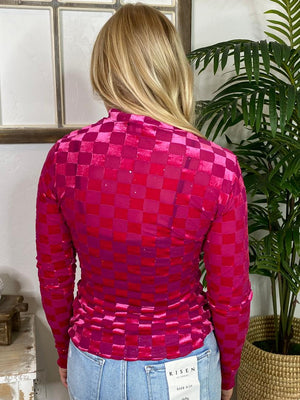 Black or Pink Velvet Check with Glitter Sheer Top - Great for Layering!