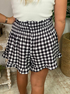 Black Gingham High Waisted Shorts