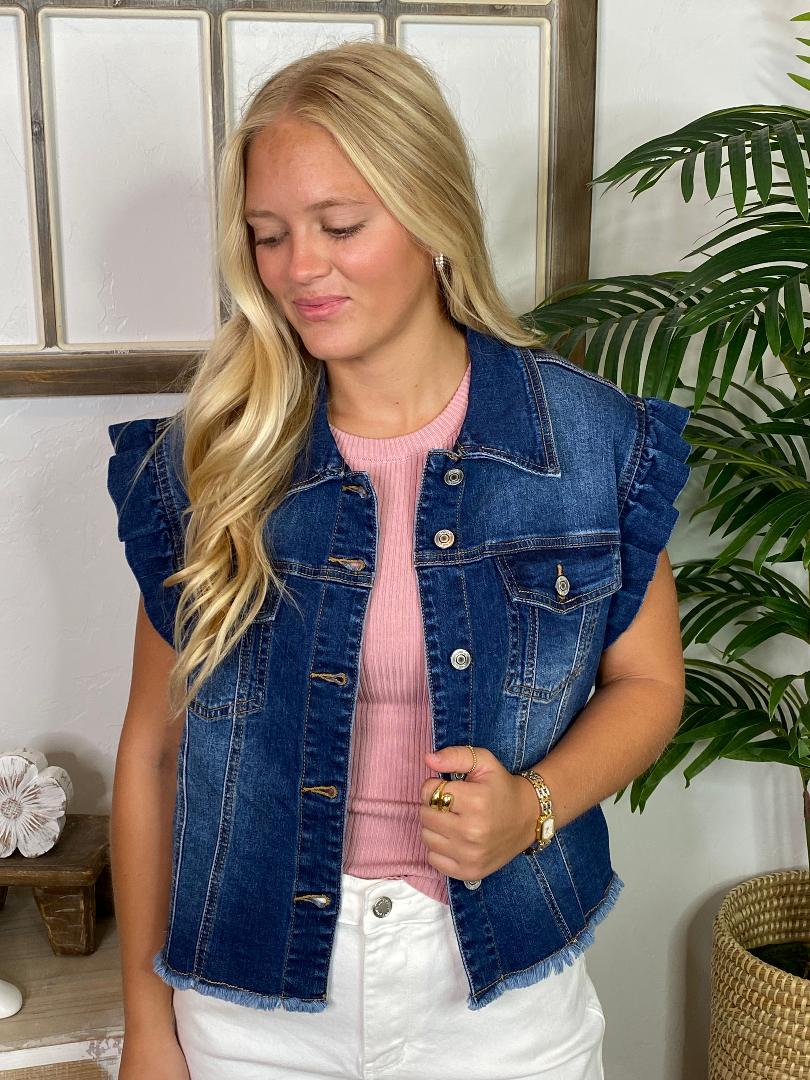 Ruffle Dark Denim Vest