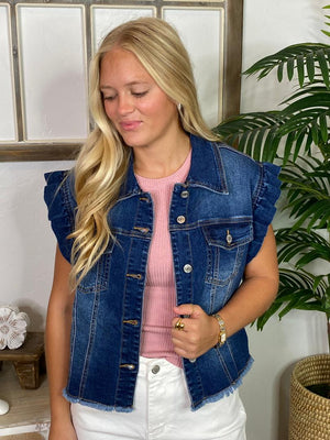 Ruffle Dark Denim Vest