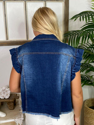 Ruffle Dark Denim Vest