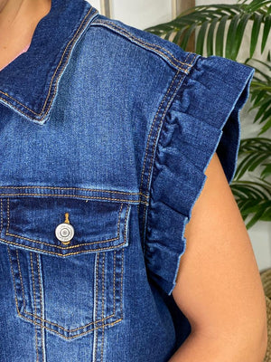 Ruffle Dark Denim Vest