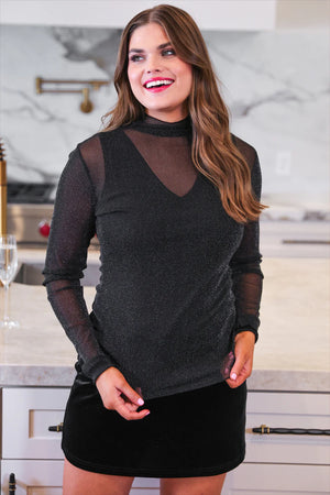 Black Glitter Sheer Top - Great for Layering!